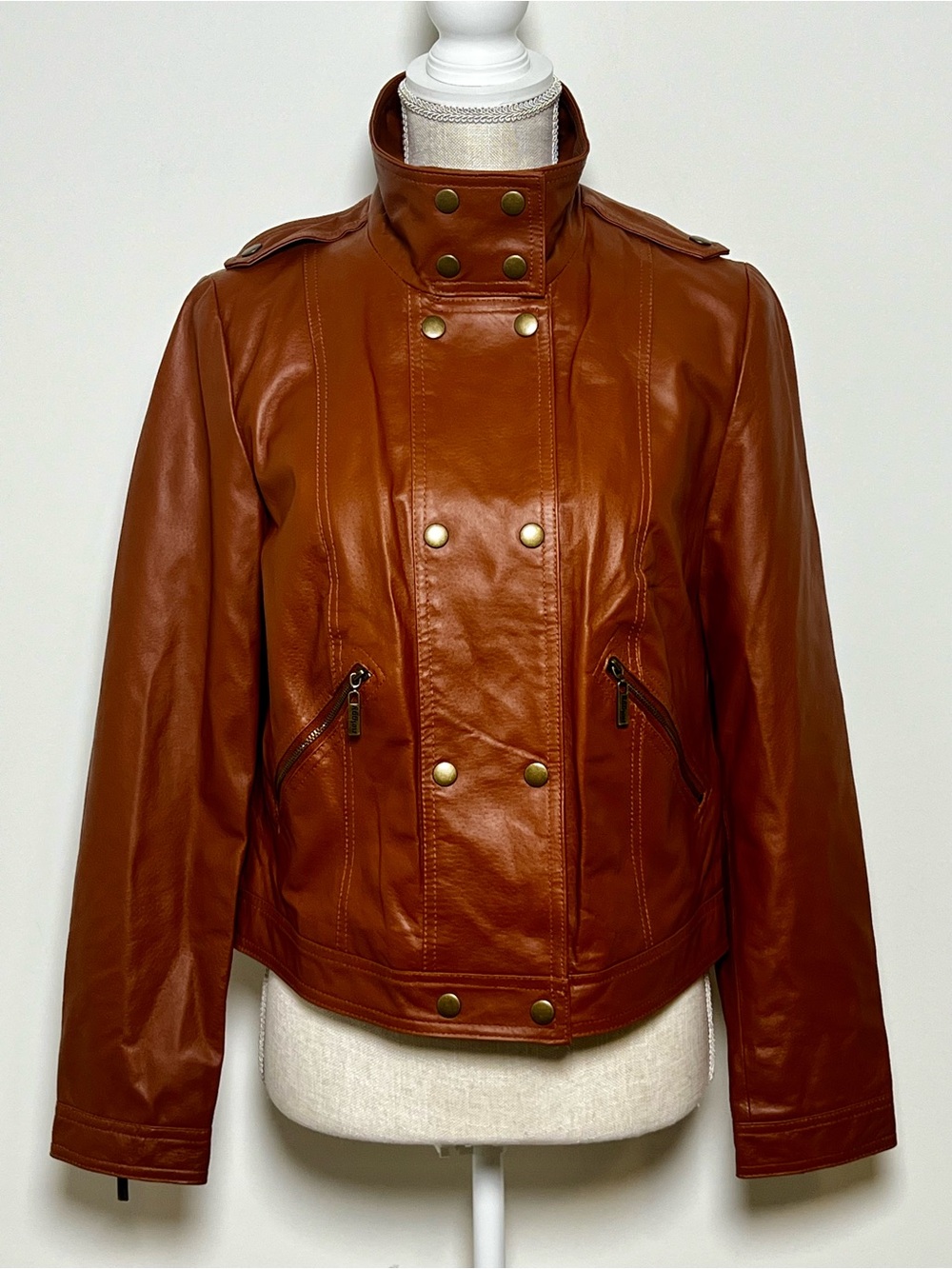 Twiggy London Brown Military Style Leather Jacket